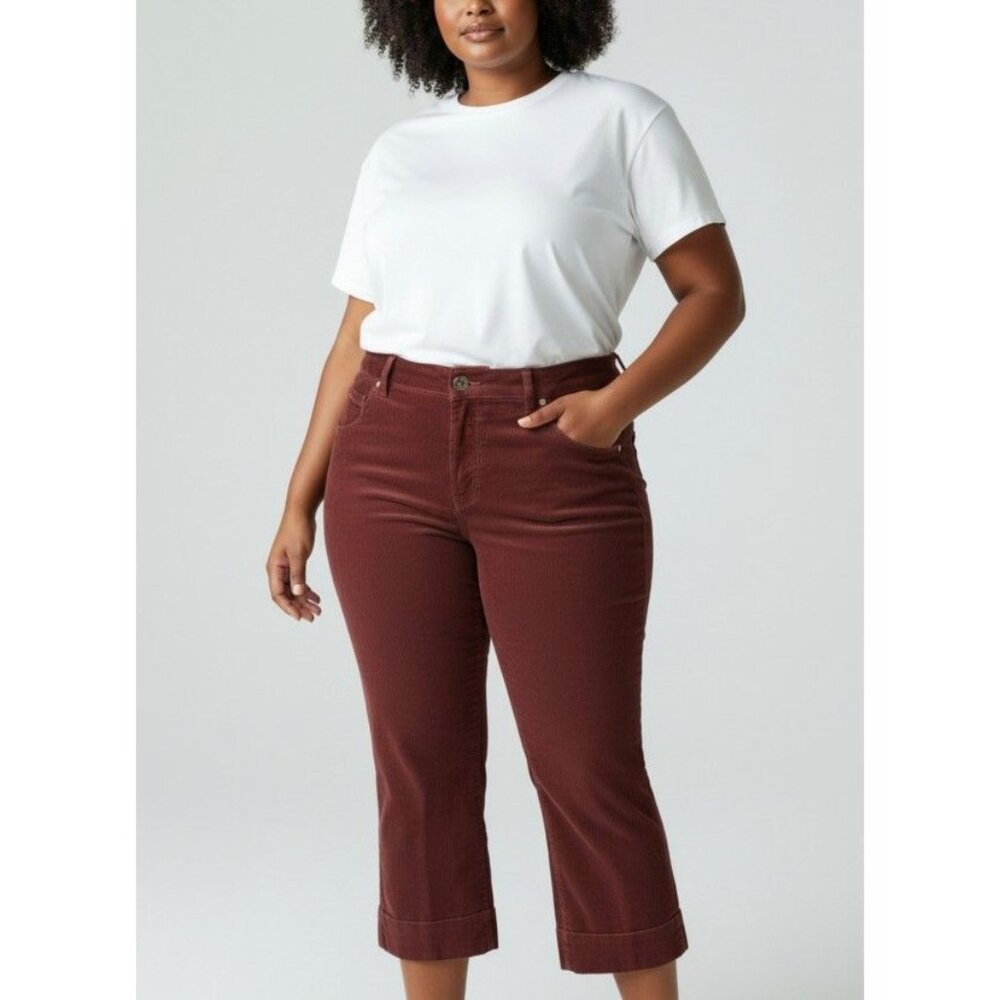 Gloria Vanderbilt Womens Corduroy Pants Size 12 Burgundy Casual Straight-Leg Mid